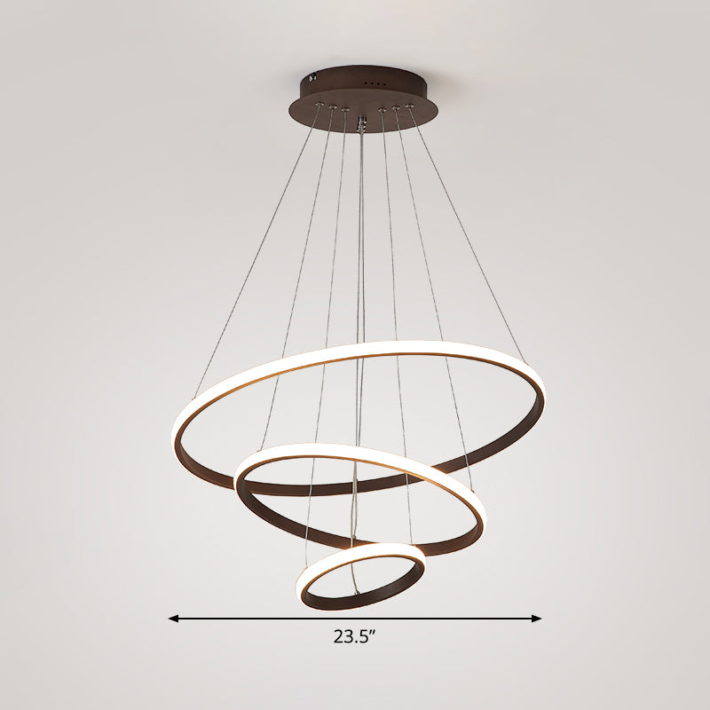 Acrylic Ring Pendant Light Simple Style Coffee Chandelier Lamp in Warm/White Light, 8"+16"/16"+23.5"/8"+16"+23.5" Wide Clearhalo 'Ceiling Lights' 'Chandeliers' 'Modern Chandeliers' 'Modern' Lighting' 294964