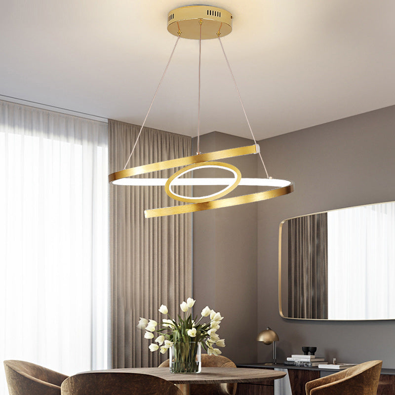 18"/23.5" Wide Spiral Hanging Pendant Light Minimalist Metal Gold LED Ceiling Chandelier, Warm/White Light Gold Clearhalo 'Ceiling Lights' 'Chandeliers' 'Modern Chandeliers' 'Modern' Lighting' 294998