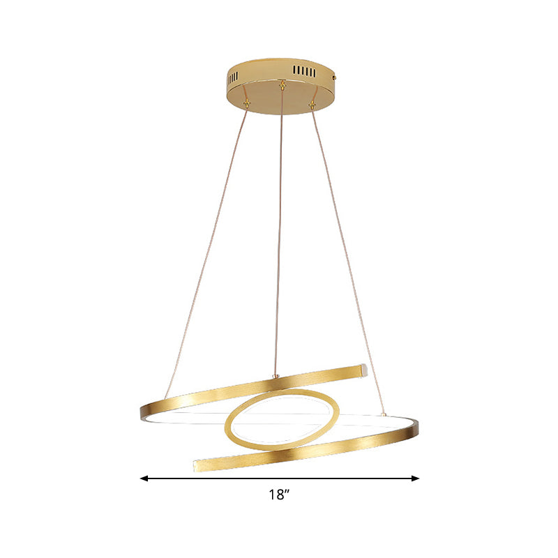18"/23.5" Wide Spiral Hanging Pendant Light Minimalist Metal Gold LED Ceiling Chandelier, Warm/White Light Clearhalo 'Ceiling Lights' 'Chandeliers' 'Modern Chandeliers' 'Modern' Lighting' 295002
