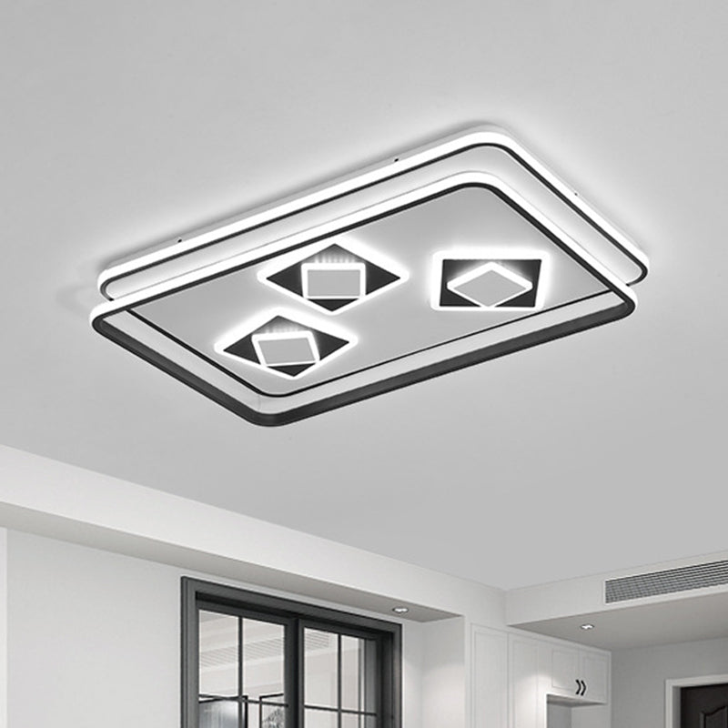 Rectangle Flush Light Contemporary Acrylic Black LED Ceiling Lamp for Living Room, Warm/3 Color Light Black 3 Color Clearhalo 'Ceiling Lights' 'Close To Ceiling Lights' 'Close to ceiling' 'Flush mount' Lighting' 295065