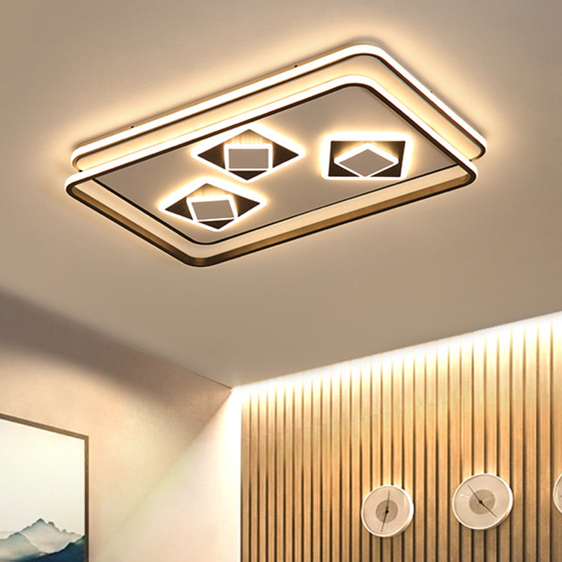 Rectangle Flush Light Contemporary Acrylic Black LED Ceiling Lamp for Living Room, Warm/3 Color Light Black Warm Clearhalo 'Ceiling Lights' 'Close To Ceiling Lights' 'Close to ceiling' 'Flush mount' Lighting' 295066