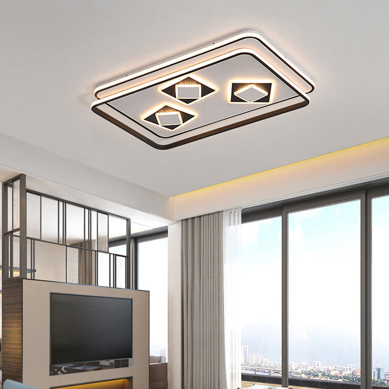 Rectangle Flush Light Contemporary Acrylic Black LED Ceiling Lamp for Living Room, Warm/3 Color Light Clearhalo 'Ceiling Lights' 'Close To Ceiling Lights' 'Close to ceiling' 'Flush mount' Lighting' 295067