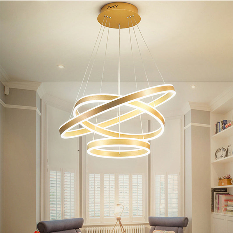 Gold Ring Hanging Lamp Kit Postmodern Acrylic LED Suspension Light in Warm/White Light for Living Room Gold Clearhalo 'Ceiling Lights' 'Chandeliers' 'Modern Chandeliers' 'Modern' Lighting' 295085