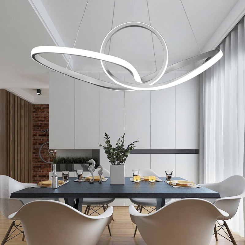Acrylic Seamless Curve Hanging Ceiling Light Minimalist White LED Pendant Chandelier in Warm/White Light White Clearhalo 'Ceiling Lights' 'Chandeliers' 'Modern Chandeliers' 'Modern' Lighting' 295094
