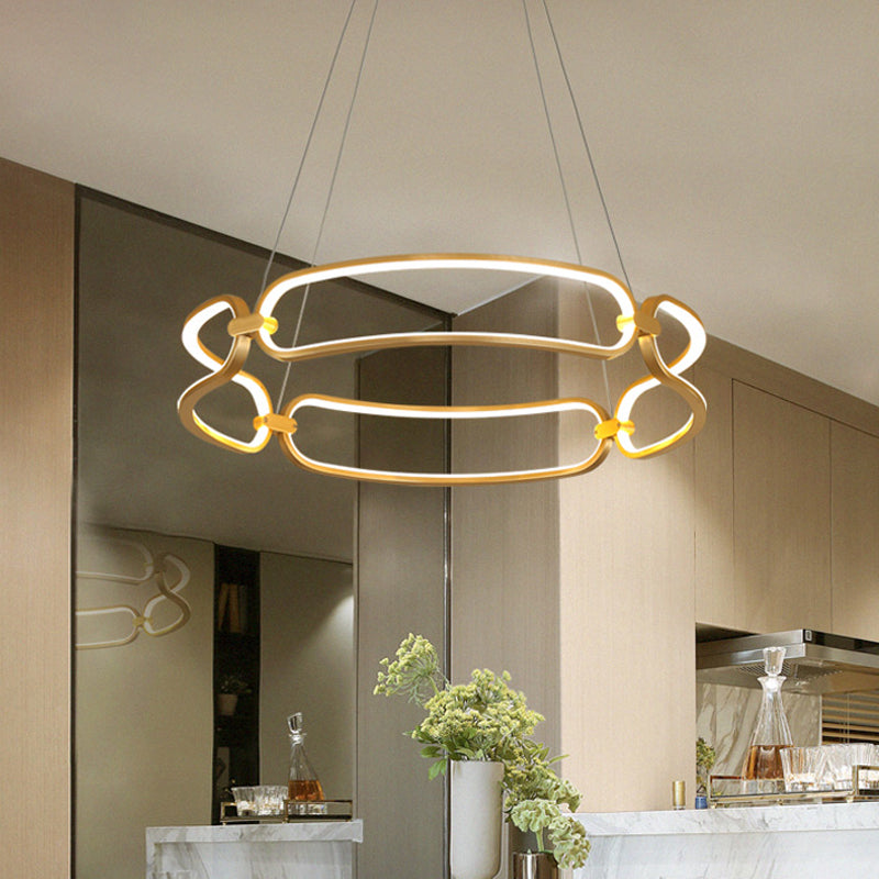 23.5"/31.5" Wide Bracelet Metal Hanging Light Minimalist Gold LED Pendant Chandelier, Warm/White/Natural Light Gold 23.5" Clearhalo 'Ceiling Lights' 'Chandeliers' 'Modern Chandeliers' 'Modern' Lighting' 295104