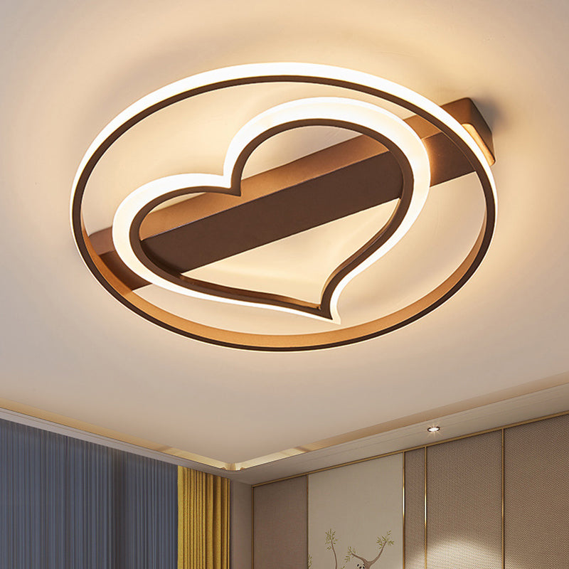 Heart Acrylic Flush Light Fixture Simple Style White/Coffee 16"/19.5" Wide LED Ceiling Lamp in Warm/White/Natural Light
