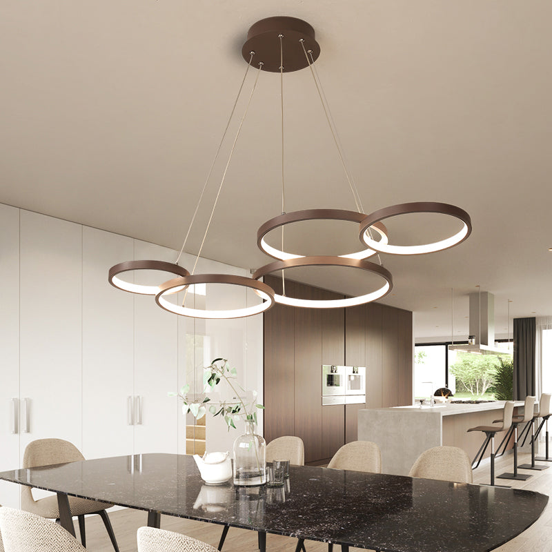 Coffee Circle Pendant Light Simple Style Acrylic LED Chandelier Light Fixture in Warm/White Light Coffee Clearhalo 'Ceiling Lights' 'Chandeliers' 'Modern Chandeliers' 'Modern' Lighting' 295138