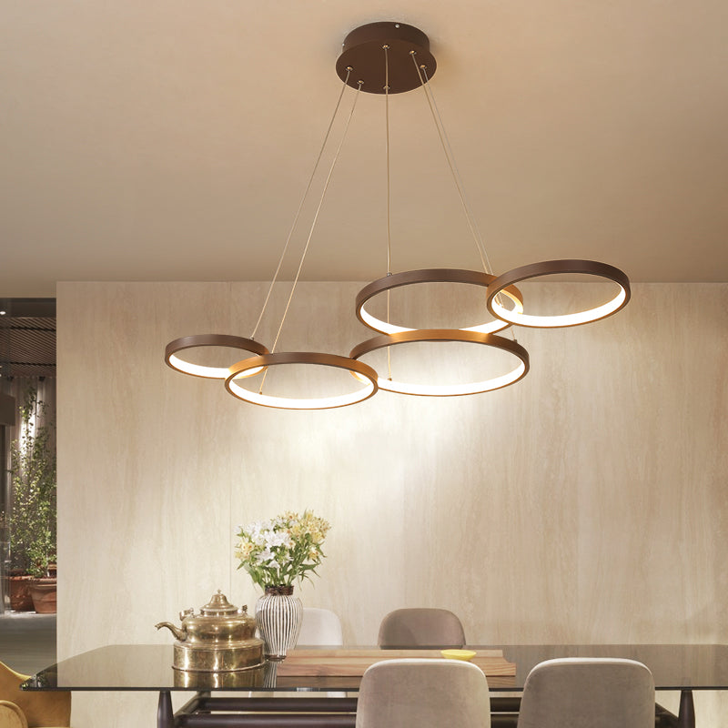 Coffee Circle Pendant Light Simple Style Acrylic LED Chandelier Light Fixture in Warm/White Light Clearhalo 'Ceiling Lights' 'Chandeliers' 'Modern Chandeliers' 'Modern' Lighting' 295139