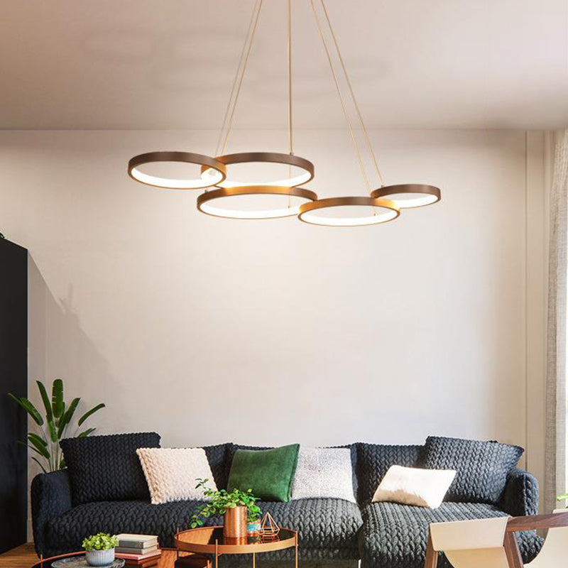 Coffee Circle Pendant Light Simple Style Acrylic LED Chandelier Light Fixture in Warm/White Light Clearhalo 'Ceiling Lights' 'Chandeliers' 'Modern Chandeliers' 'Modern' Lighting' 295140