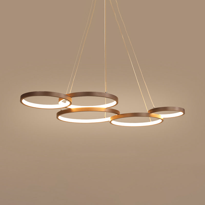 Coffee Circle Pendant Light Simple Style Acrylic LED Chandelier Light Fixture in Warm/White Light Clearhalo 'Ceiling Lights' 'Chandeliers' 'Modern Chandeliers' 'Modern' Lighting' 295141
