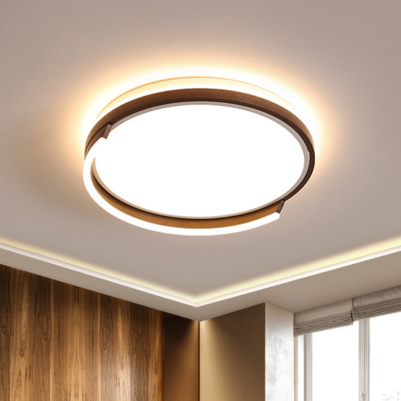 Circular Metal Flush Mount Lamp Contemporary Coffee 16"/19.5" Wide LED Ceiling Lighting, White/3 Color Light Coffee 3 Color Clearhalo 'Ceiling Lights' 'Close To Ceiling Lights' 'Close to ceiling' 'Flush mount' Lighting' 295166