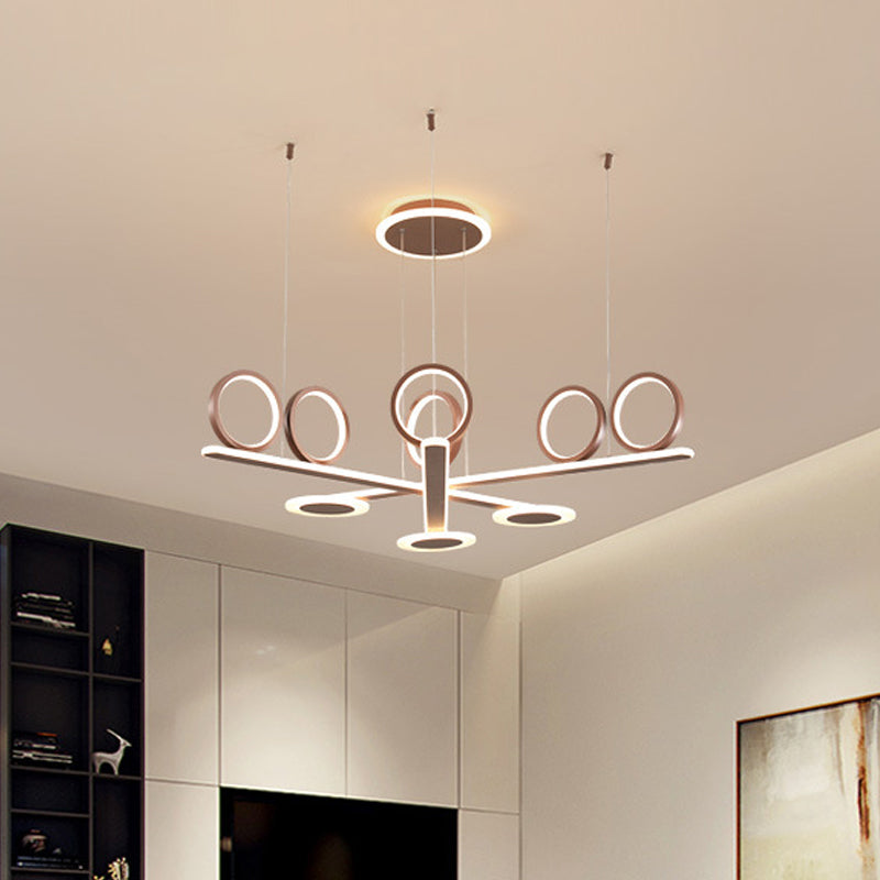 Coffee Ring Pendant Chandelier Contemporary Acrylic LED Suspension Light in Warm/White Light, 31.5"/39" Wide Coffee 39" Clearhalo 'Ceiling Lights' 'Chandeliers' 'Modern Chandeliers' 'Modern' Lighting' 295176