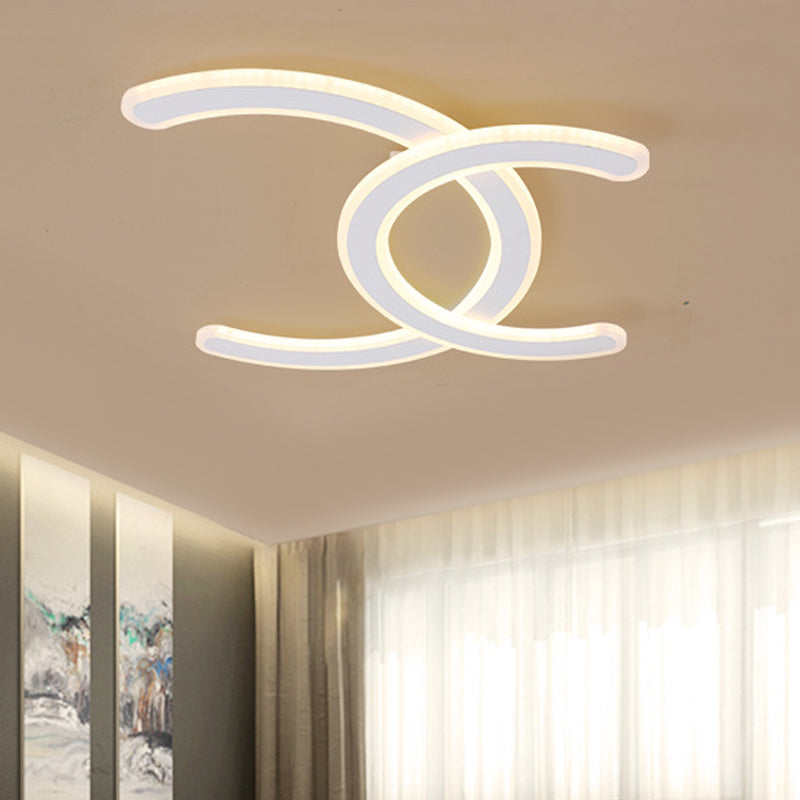 White Double C-Shape Ceiling Mount Light Fixture Simple Style Acrylic LED Ceiling Lamp in Warm/White Light Clearhalo 'Ceiling Lights' 'Close To Ceiling Lights' 'Close to ceiling' 'Flush mount' Lighting' 295201
