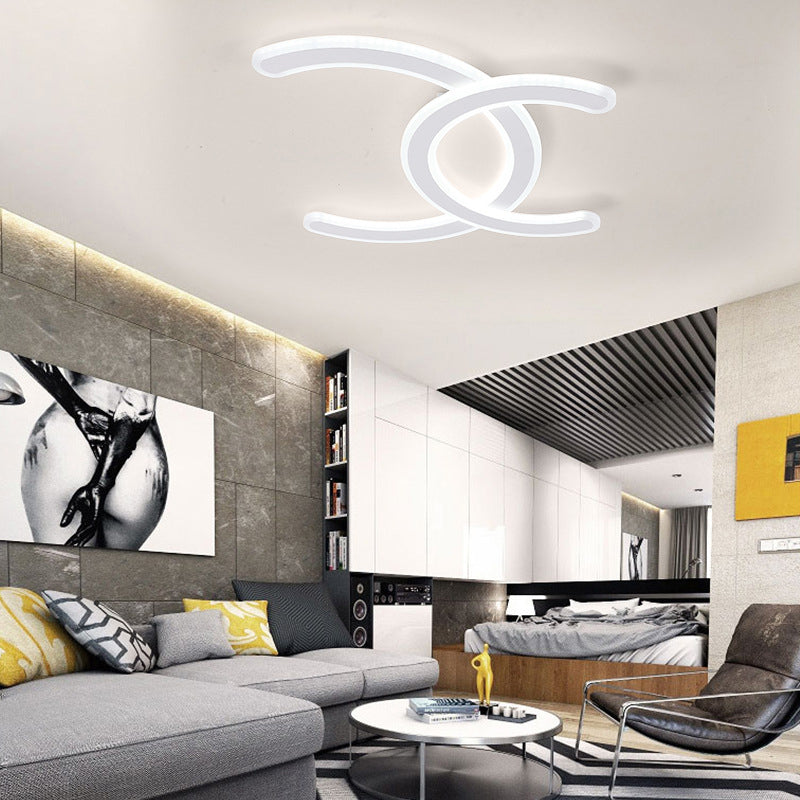 White Double C-Shape Ceiling Mount Light Fixture Simple Style Acrylic LED Ceiling Lamp in Warm/White Light White White Clearhalo 'Ceiling Lights' 'Close To Ceiling Lights' 'Close to ceiling' 'Flush mount' Lighting' 295202