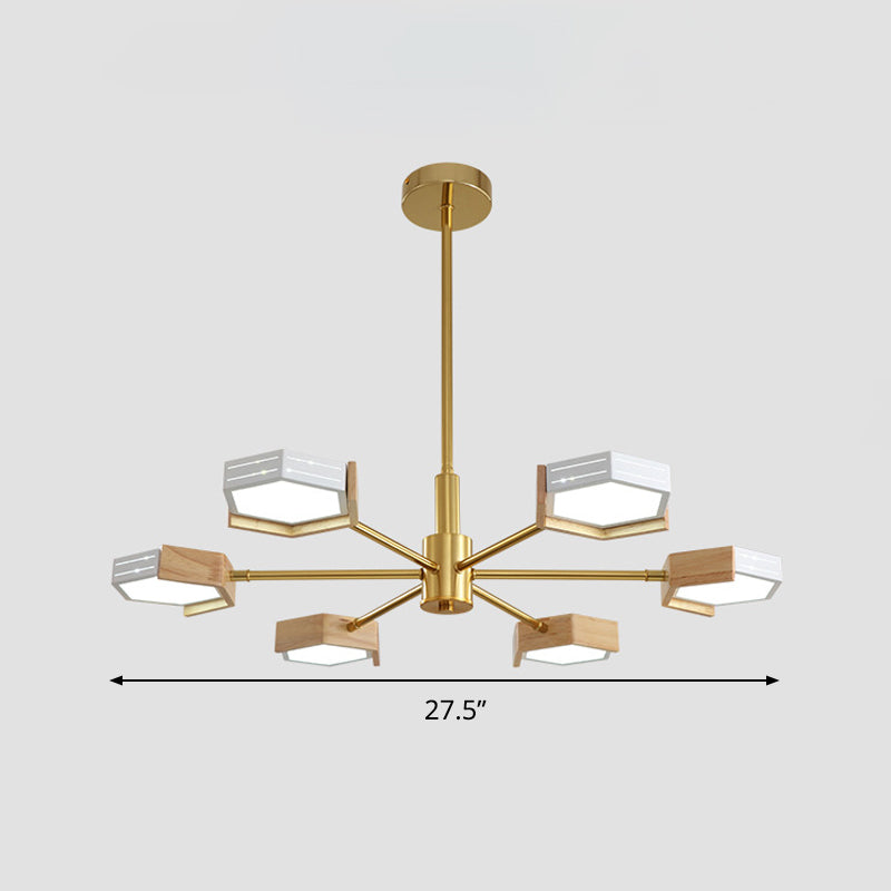 Gold Hexagon Pendant Lighting Contemporary Metal 6/8 Lights Gold Ceiling Chandelier, Warm/White Light Clearhalo 'Ceiling Lights' 'Chandeliers' 'Modern Chandeliers' 'Modern' Lighting' 295213