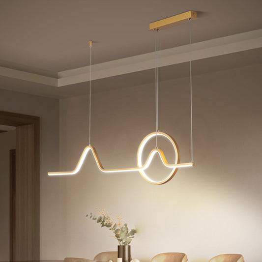 Curve Pendant Chandelier Modernism Metal Gold LED Hanging Ceiling Light, Warm/White Light Gold