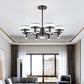 6/8 Lights Living Room LED Chandelier Modernist Black Hanging Lamp with Drum Acrylic Shade, 3 Color Light Clearhalo 'Ceiling Lights' 'Chandeliers' 'Modern Chandeliers' 'Modern' Lighting' 295376