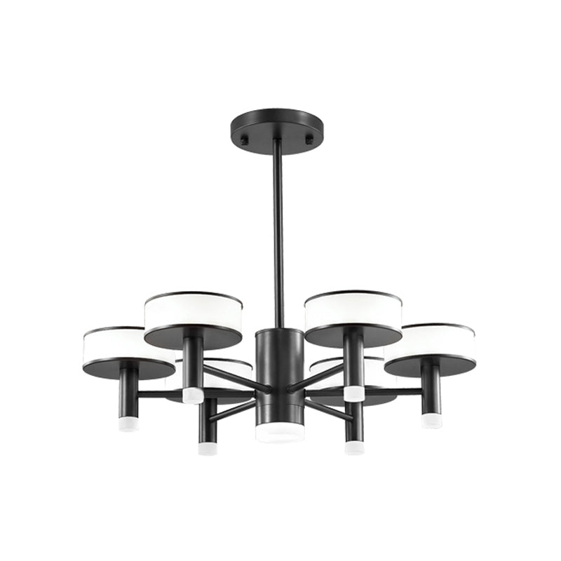 6/8 Lights Living Room LED Chandelier Modernist Black Hanging Lamp with Drum Acrylic Shade, 3 Color Light Clearhalo 'Ceiling Lights' 'Chandeliers' 'Modern Chandeliers' 'Modern' Lighting' 295380