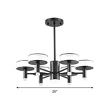 6/8 Lights Living Room LED Chandelier Modernist Black Hanging Lamp with Drum Acrylic Shade, 3 Color Light Clearhalo 'Ceiling Lights' 'Chandeliers' 'Modern Chandeliers' 'Modern' Lighting' 295381