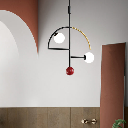 Black and Gold Hemisphere Ceiling Chandelier Modernist Metal 2-Head Open Kitchen Lighting Ideas