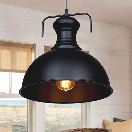 13"/16" W Warehouse Dome Hanging Ceiling Light 1 Light Metal Pendant Ceiling Light in Black for Dining Room Black 13" Clearhalo 'Art Deco Pendants' 'Black' 'Cast Iron' 'Ceiling Lights' 'Ceramic' 'Crystal' 'Industrial Pendants' 'Industrial' 'Metal' 'Middle Century Pendants' 'Pendant Lights' 'Pendants' 'Rustic Pendants' 'Tiffany' Lighting' 2956