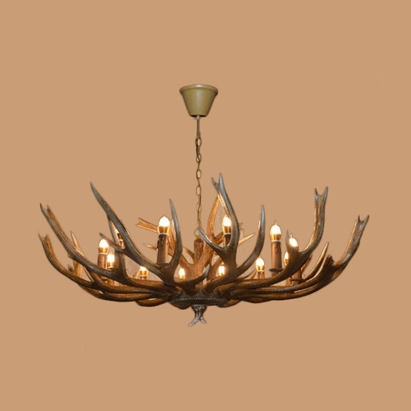 Branch Resin Pendant Chandelier Cottage 6/8/12 Heads Living Room Hanging Ceiling Light in Brown Clearhalo 'Ceiling Lights' 'Chandeliers' Lighting' options 295722