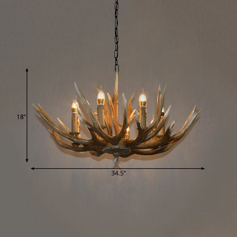 Branch Resin Pendant Chandelier Cottage 6/8/12 Heads Living Room Hanging Ceiling Light in Brown Clearhalo 'Ceiling Lights' 'Chandeliers' Lighting' options 295725