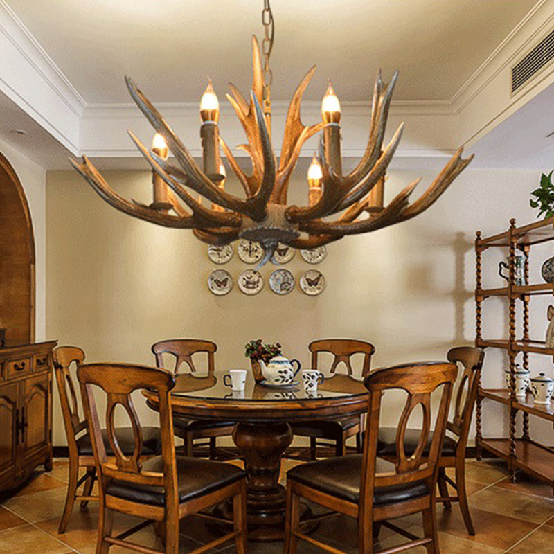 Branch Resin Pendant Chandelier Cottage 6/8/12 Heads Living Room Hanging Ceiling Light in Brown Clearhalo 'Ceiling Lights' 'Chandeliers' Lighting' options 295727