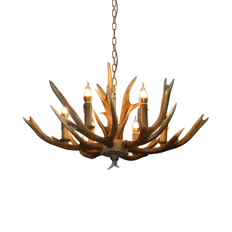 Branch Resin Pendant Chandelier Cottage 6/8/12 Heads Living Room Hanging Ceiling Light in Brown Clearhalo 'Ceiling Lights' 'Chandeliers' Lighting' options 295728