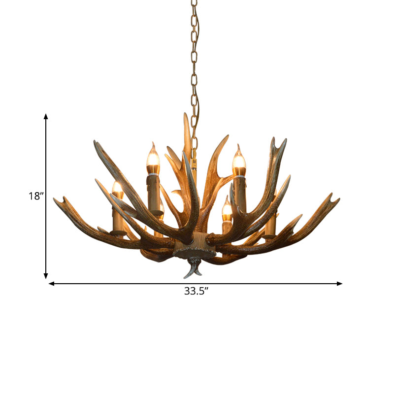 Branch Resin Pendant Chandelier Cottage 6/8/12 Heads Living Room Hanging Ceiling Light in Brown Clearhalo 'Ceiling Lights' 'Chandeliers' Lighting' options 295729