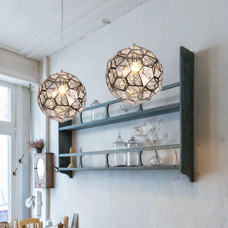 1 Bulb Global Suspension Lighting Rural Silver/Gold Finish Metal Pendant Lamp for Restaurant, 10"/12"/16" W Clearhalo 'Ceiling Lights' 'Pendant Lights' 'Pendants' Lighting' 295744