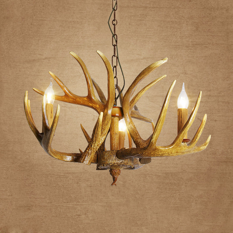 Antler Restaurant Pendant Chandelier Traditional Resin 3/4/5 Bulbs Brown Hanging Ceiling Light Kit Clearhalo 'Ceiling Lights' 'Chandeliers' Lighting' options 295753