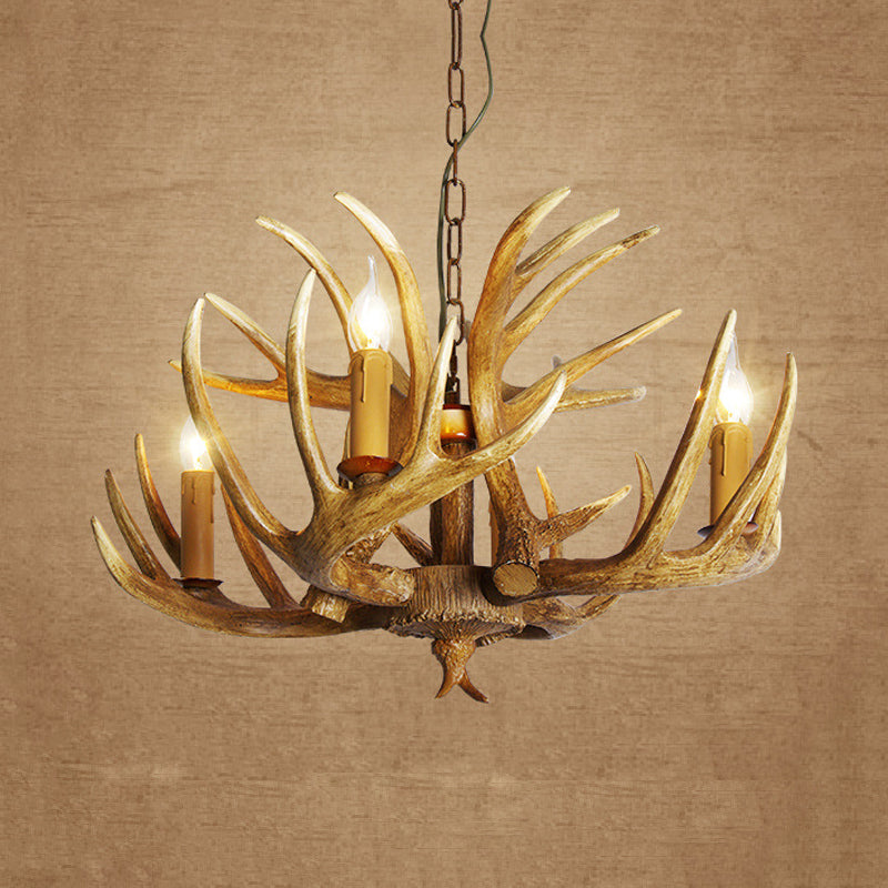 Antler Restaurant Pendant Chandelier Traditional Resin 3/4/5 Bulbs Brown Hanging Ceiling Light Kit Clearhalo 'Ceiling Lights' 'Chandeliers' Lighting' options 295756