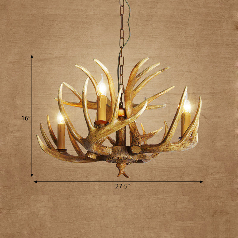 Antler Restaurant Pendant Chandelier Traditional Resin 3/4/5 Bulbs Brown Hanging Ceiling Light Kit Clearhalo 'Ceiling Lights' 'Chandeliers' Lighting' options 295757