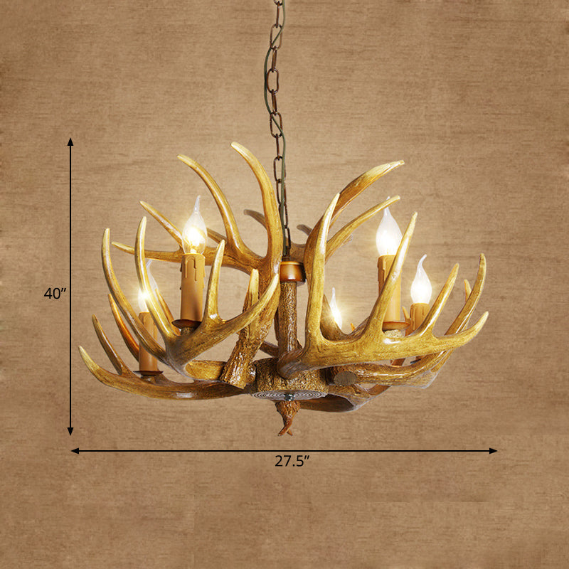 Antler Restaurant Pendant Chandelier Traditional Resin 3/4/5 Bulbs Brown Hanging Ceiling Light Kit Clearhalo 'Ceiling Lights' 'Chandeliers' Lighting' options 295759