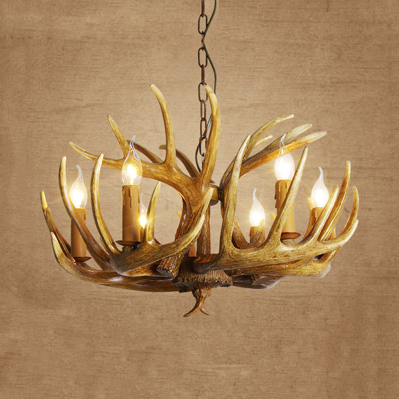 Antler Restaurant Pendant Chandelier Traditional Resin 3/4/5 Bulbs Brown Hanging Ceiling Light Kit Clearhalo 'Ceiling Lights' 'Chandeliers' Lighting' options 295760