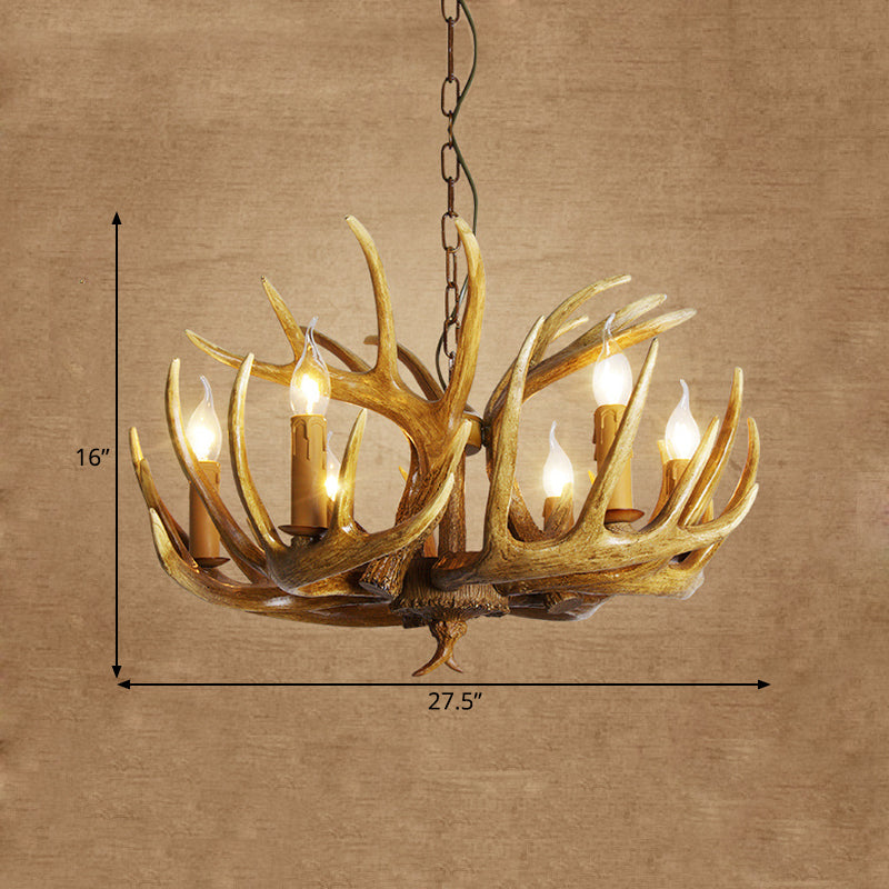 Antler Restaurant Pendant Chandelier Traditional Resin 3/4/5 Bulbs Brown Hanging Ceiling Light Kit Clearhalo 'Ceiling Lights' 'Chandeliers' Lighting' options 295761
