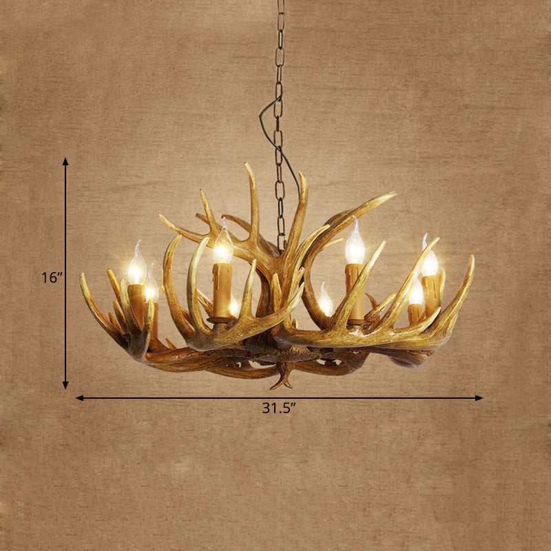 Antler Restaurant Pendant Chandelier Traditional Resin 3/4/5 Bulbs Brown Hanging Ceiling Light Kit Clearhalo 'Ceiling Lights' 'Chandeliers' Lighting' options 295763