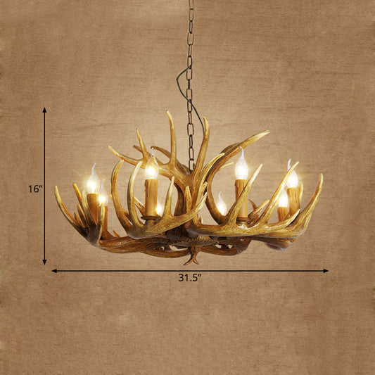 Antler Restaurant Pendant Chandelier Traditional Resin 3/4/5 Bulbs Brown Hanging Ceiling Light Kit Clearhalo 'Ceiling Lights' 'Chandeliers' Lighting' options 295763