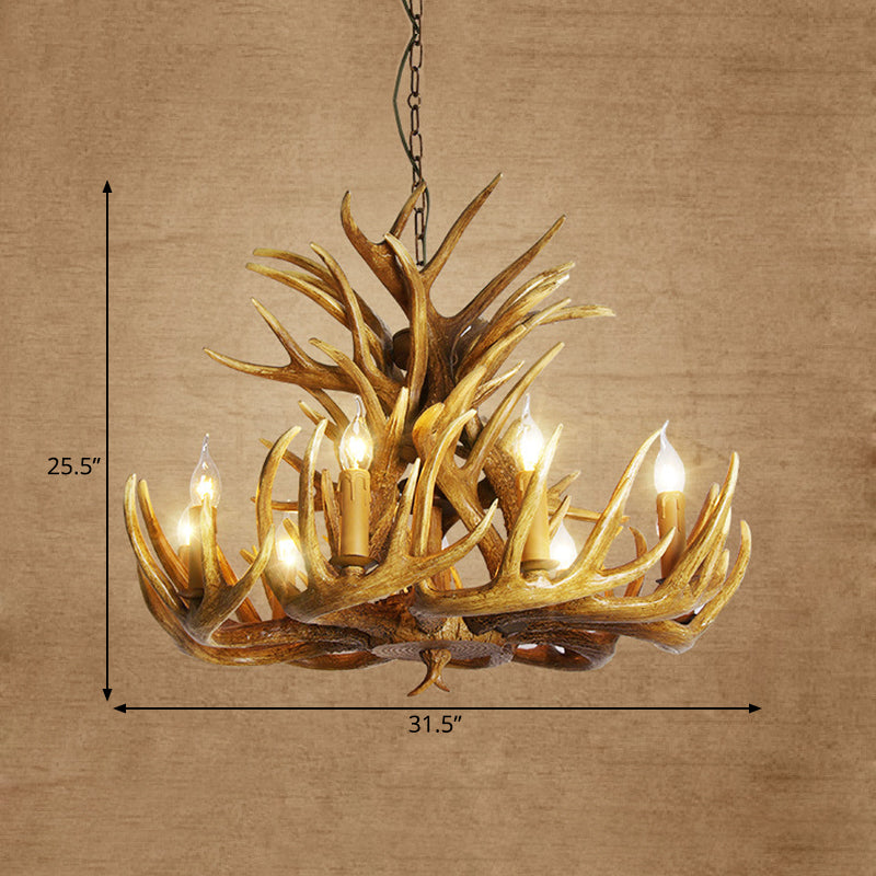 Rustic Deer Antler Chandelier Lamp 21.5"/25.5"/27.5" Wide 9/12 Heads Resin Ceiling Hanging Light in Brown for Living Room Clearhalo 'Ceiling Lights' 'Chandeliers' Lighting' options 295788