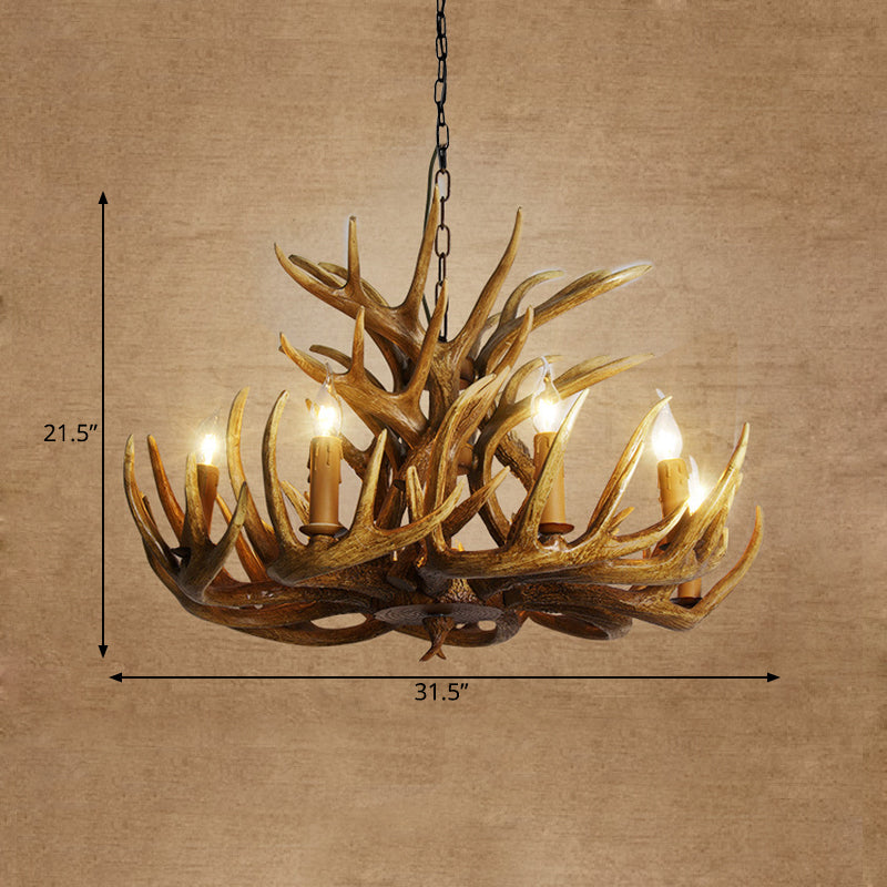 Rustic Deer Antler Chandelier Lamp 21.5"/25.5"/27.5" Wide 9/12 Heads Resin Ceiling Hanging Light in Brown for Living Room Clearhalo 'Ceiling Lights' 'Chandeliers' Lighting' options 295793