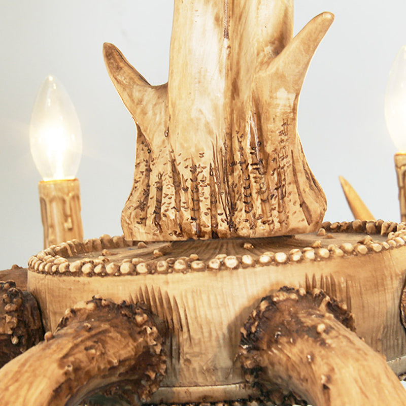 12 Heads Chandelier Lighting Farmhouse 2-Tier Resin Hanging Ceiling Lamp in Brown for Living Room Clearhalo 'Ceiling Lights' 'Chandeliers' Lighting' options 295800