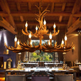 Deer Antler Resin Pendant Chandelier Rustic 12 Bulbs Living Room Suspension Hanging Light in Brown Clearhalo 'Ceiling Lights' 'Chandeliers' Lighting' options 295801