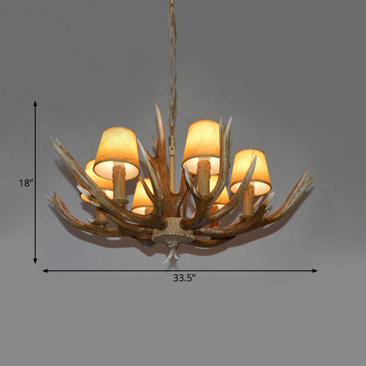 Resin Brown Ceiling Chandelier Branch 4/6/8 Bulbs Traditional Pendant Light Fixture with Beige Cone Fabric Shade Clearhalo 'Ceiling Lights' 'Chandeliers' Lighting' options 295817