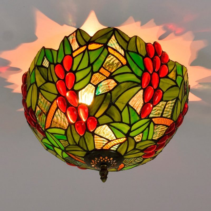 12"/16.5" W Leafy Ceiling Flush Tiffany-Style Metal 2/5 Heads Bronze Flush Mount Lighting Fixture Clearhalo 'Ceiling Lights' 'Close To Ceiling Lights' 'Close to ceiling' 'Flush mount' Lighting' 295843