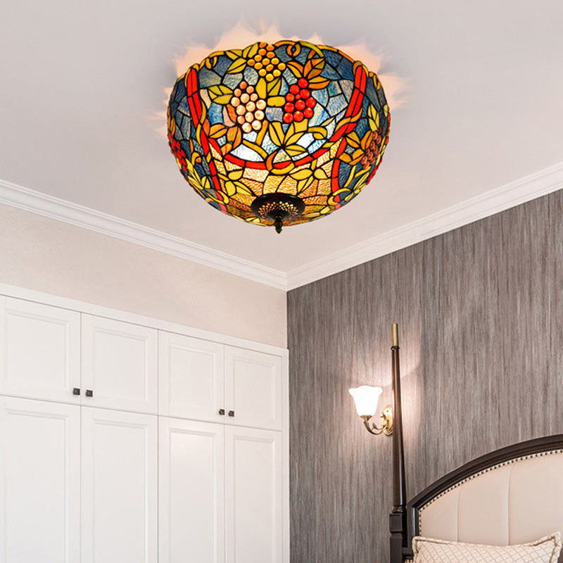 12"/16.5" W Leafy Ceiling Flush Tiffany-Style Metal 2/5 Heads Bronze Flush Mount Lighting Fixture Bronze 16.5" Clearhalo 'Ceiling Lights' 'Close To Ceiling Lights' 'Close to ceiling' 'Flush mount' Lighting' 295846