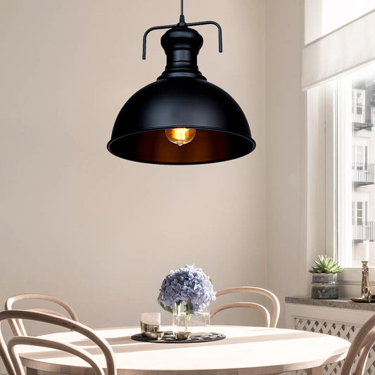 13"/16" W Warehouse Dome Hanging Ceiling Light 1 Light Metal Pendant Ceiling Light in Black for Dining Room Clearhalo 'Art Deco Pendants' 'Black' 'Cast Iron' 'Ceiling Lights' 'Ceramic' 'Crystal' 'Industrial Pendants' 'Industrial' 'Metal' 'Middle Century Pendants' 'Pendant Lights' 'Pendants' 'Rustic Pendants' 'Tiffany' Lighting' 2958