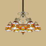 Dome Chandelier 9/11 Lights Stained Glass Mediterranean Hanging Pendant Light in Distressed White Clearhalo 'Ceiling Lights' 'Chandeliers' 'Close To Ceiling Lights' 'Industrial' 'Middle Century Chandeliers' 'Tiffany Chandeliers' 'Tiffany close to ceiling' 'Tiffany' Lighting' 295960