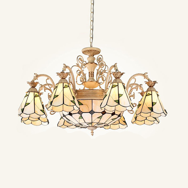 Baroque Conical Chandelier Lighting 9/11 Lights Cut Glass Hanging Light Fixture in White and Gold Clearhalo 'Ceiling Lights' 'Chandeliers' 'Industrial' 'Middle Century Chandeliers' 'Tiffany Chandeliers' 'Tiffany close to ceiling' 'Tiffany' Lighting' 295974