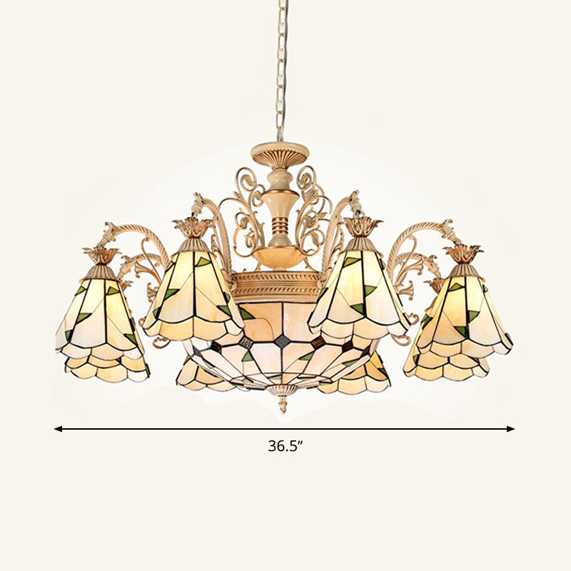 Baroque Conical Chandelier Lighting 9/11 Lights Cut Glass Hanging Light Fixture in White and Gold Clearhalo 'Ceiling Lights' 'Chandeliers' 'Industrial' 'Middle Century Chandeliers' 'Tiffany Chandeliers' 'Tiffany close to ceiling' 'Tiffany' Lighting' 295975